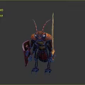 Red Armored Cockroach Warrior Holding Shield And Sword In Battle Stance