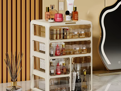 Transparent Drawer Multi Layer Dresser With Cosmetics Skincare Products And Mirror 3d model