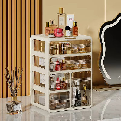 Transparent Drawer Multi Layer Dresser With Cosmetics Skincare Products And Mirror 3d model