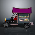 Vintage Mobile Book Truck With Purple Canopy And Shelves Of Books