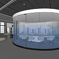 Modern Conference Room With Circular Glass Walls Conference Table And Comfortable Chairs