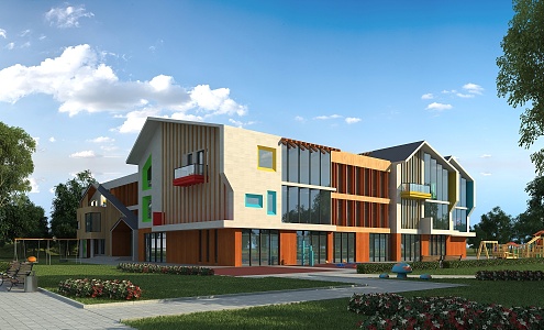 modern kindergarten building 3d model