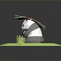 Cute Pandas Snuggling Under Colorful Umbrella With Bamboo And Green Grass
