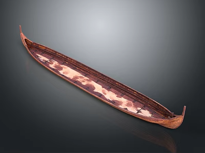 Traditional Wooden Canoe A Classic Water Transportation Vessel with Curved Ends 3d model