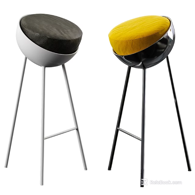 Modern Bar Stools With Gray And Yellow Seats And Metal Frames 3d model 