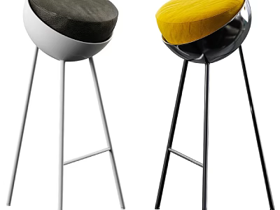 Modern Bar Stools With Gray And Yellow Seats And Metal Frames 3d model