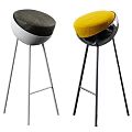 Modern Bar Stools With Gray And Yellow Seats And Metal Frames 3d model