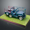 Dark Blue Military Vehicle Model With Open Top Structure On Grass Base 3d model