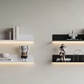 Minimalist Wall Mounted Shelves With LED Lighting Decorative Figurines And Books