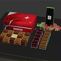 Assorted Chocolate Pieces in Red Box with Coffee Beans and Black Package 3d model