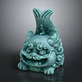 Green Mythical Beast Sculpture With Lion Like Figure And Fish Decoration On Top
