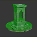 Stone Fountain With Arch Openings And Circular Base On Decorative Stone Platform