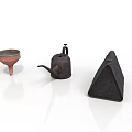 Rustic Household Items Collection With Funnel Watering Can And Triangular Container