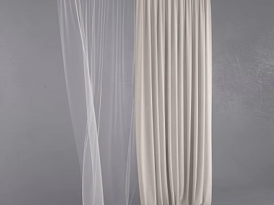 Elegant Sheer White And Beige Fabric Curtains For Modern Window Treatment 3d model