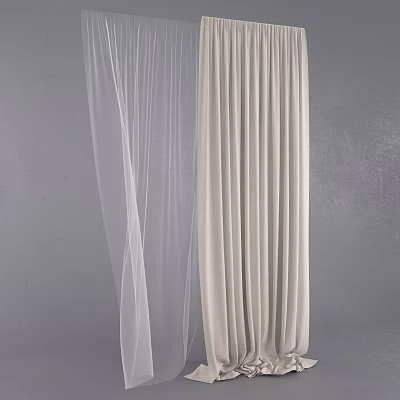 Elegant Sheer White And Beige Fabric Curtains For Modern Window Treatment 3d model