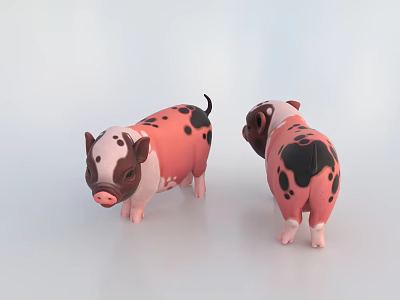 Adorable Pink With Black Spots Pig Stuffed Toys On White Background 3d model