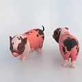 Adorable Pink With Black Spots Pig Stuffed Toys On White Background