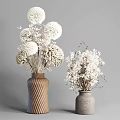 White Dried Flowers Arranged In Brown Twisted Pattern Vase And Gray Vase