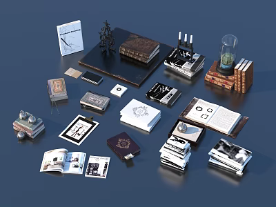 Vintage And Modern Books Magazines Collection With Various Designs And Decorative Items 3d model