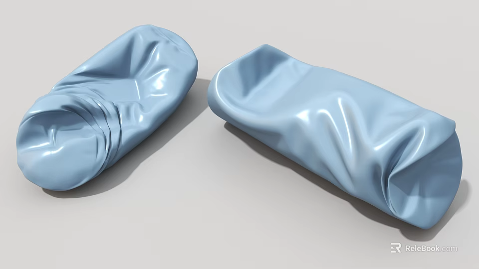 Two Blue Wrinkled Soft Packages Displaying Smooth Texture on Gray Background 3d model 