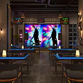 Modern Bar Interior With Neon Lights Large Screen And Stylish Seating 3d model