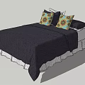 Double Bed With Dark Bedspread White Lace Trim And Floral Patterned Pillows