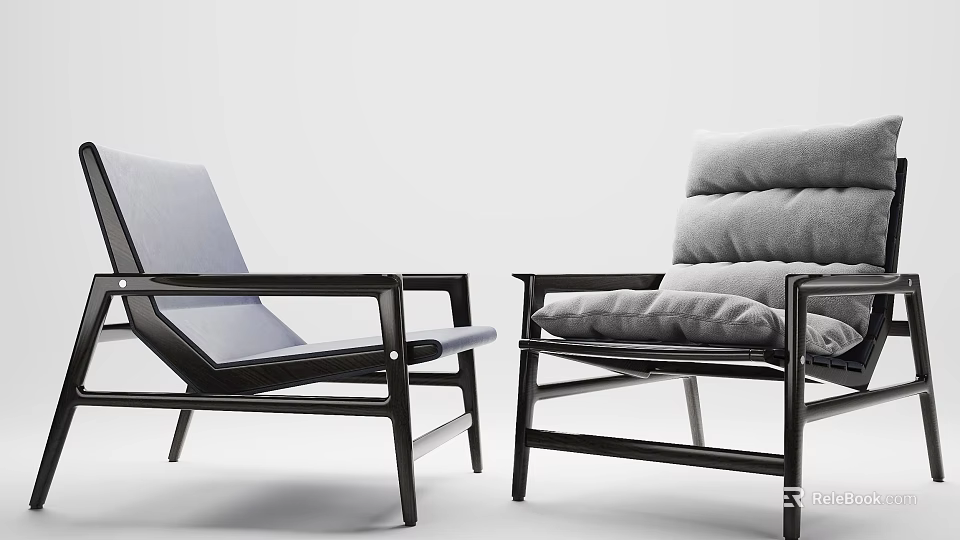 Gray Upholstered Modern Single Sofa With Black Frame And Comfortable Cushions 3d model