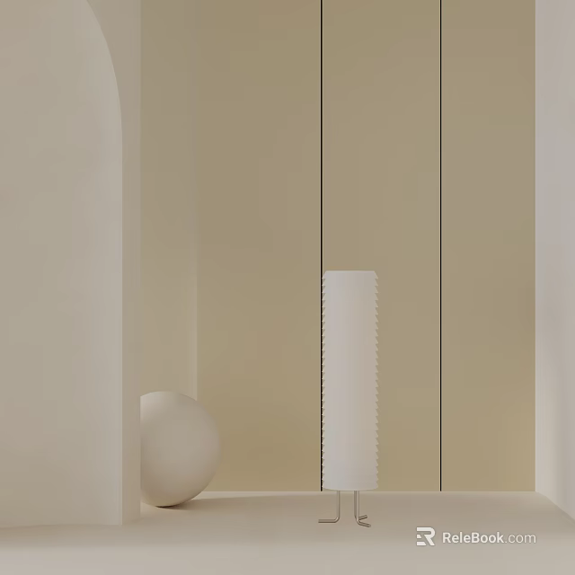 Minimalist Beige Room Interior Featuring White Cylindrical Floor Lamp And Round Decor 3d model 