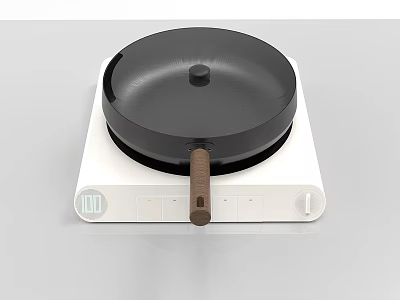 Black Frying Pan with Wooden Handle on White Stove Featuring Digital Display Kitchen Cookware 3d model