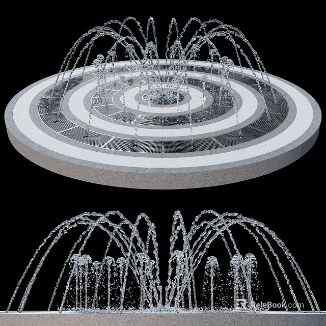 Decorative Garden Ornament Circular Fountain With Multiple Water Jets And Flowing Streams 3d model 