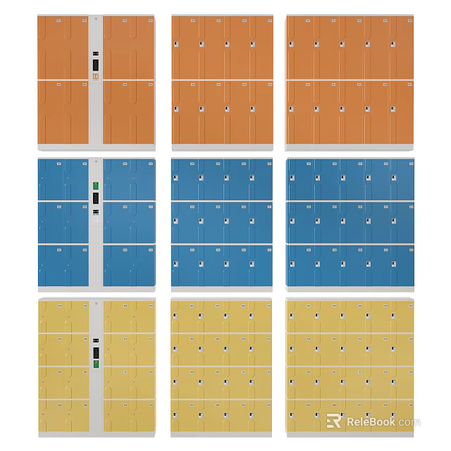 Colorful Storage Lockers Arranged In Multiple Rows With Various Hues 3d model