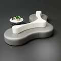 Modern Abstract Shape Sofa In Gray White Leather Upholstery With Side Table And Green Plant