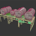 Large And Small Industrial Metal Storage Tanks Placed On Rustic Metal Stands