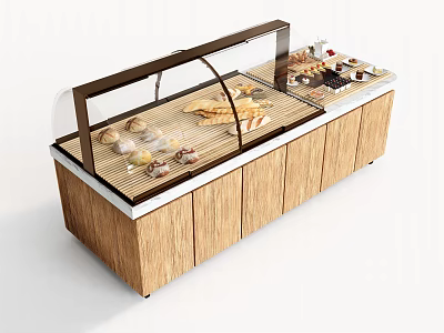 Wooden Display Shelf With Glass Cover For Fresh Pastries And Bread 3d model