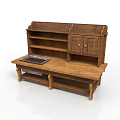 Rustic Solid Wooden Kitchen Storage Cabinet With Open Shelves Countertop And Drawers