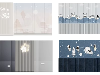 Cartoon Background Wall With Animals Stars Rockets And Astronauts Design 3d model
