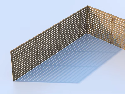 Wooden Fence With Horizontal Slats And L Shaped Corner On Light Blue Background 3d model