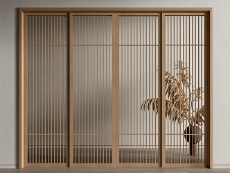 Japanese-style sliding door grille sliding door sliding door 3d model