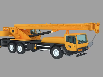 Yellow Heavy Duty Truck Crane with Extended Boom Wheeled Chassis and Cabin 3d model
