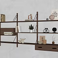 Modern Wooden Floating Shelves With Books Decorative Items And Potted Plant