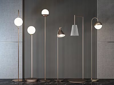 Modern Floor Lamps with Various Shades and Metal Stands for Home Interior 3d model