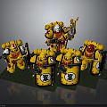 Lego Castle Architecture With Yellow Red Warriors Shields And Weapons Displayed
