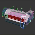 Industrial Cylindrical Machinery With Blue Body Valves Pipes Control Panel And Internal Metal Components