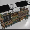 Modern Display Shelves with Black Frame Multiple Layers Green Canopy and Brand Logo for Products