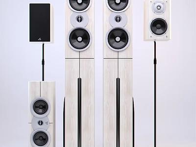 Modern Home Audio Speaker System Featuring Floor Standing And Bookshelf Models Wooden Design Black Units 3d model