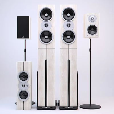 Modern Home Audio Speaker System Featuring Floor Standing And Bookshelf Models Wooden Design Black Units 3d model