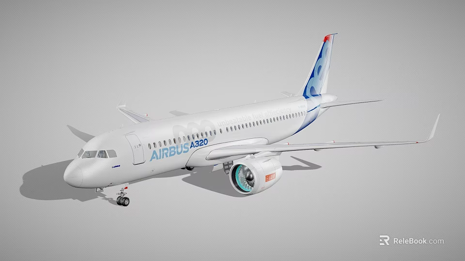 Airbus Commercial Aircraft Featuring White Body And Blue Tail Design Elements 3d model 