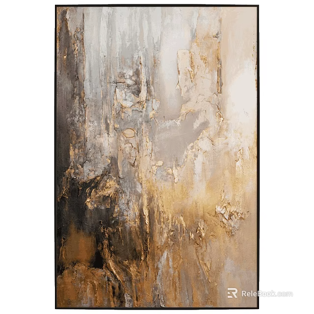 Abstract Painting With Gold Gray And Black Textured Layers For Modern Wall Art Decor 3d model 
