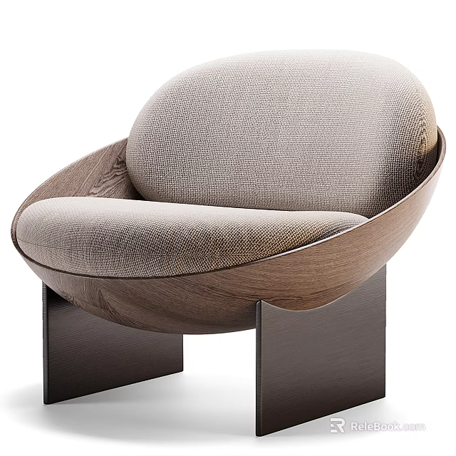 Modern Leisure Chair With Curved Wooden Frame And Soft Light Gray Upholstered Seat 3d model 