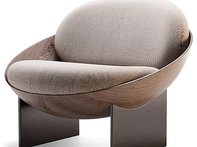 Modern Leisure Chair With Curved Wooden Frame And Soft Light Gray Upholstered Seat 3d model